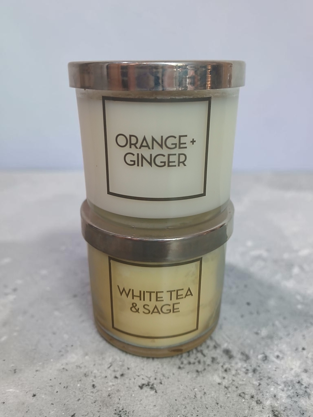 Stacked Scented Candles - Orange + Ginger & White Tea & Sage